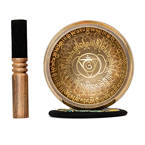 Tibetan Singing Bowl Set 4.2 inch with Holy Buddhist Mantra and Sacred Third Eye Symbol from Nepal~ Antique design suitable for Yoga, Meditation, Sound Healing & Chakra Balancing~ (4.2 Third EYE) - 4.2 Third EYE