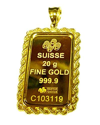 TEX 14k Yellow Gold Bullion Rope Pendant, 20gr Ingot, Approx 2.1g