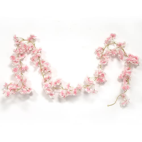 AFLOWER Fake Cherry Blossom Flowers, Artificial Silk Cherry Blossom Flower  Sakura Vine Silk Flower Garland, Suitable for Garden Walls Parties Family Weddings Office Decorations 2 PCS (Pink)