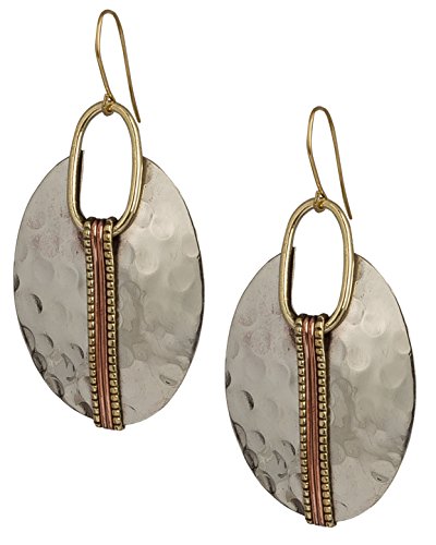 Boho Oval or Round Ethnic Hammered Earring for Women - Oval Silver