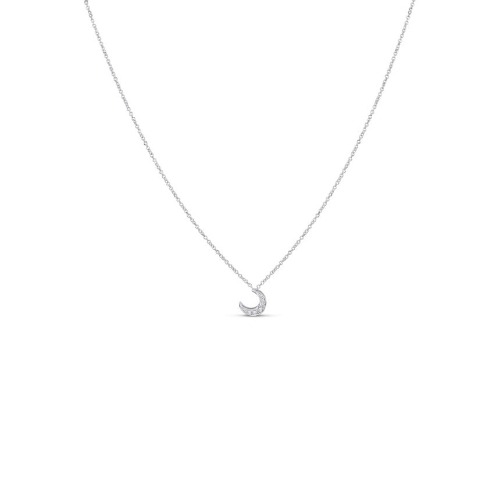 Crescent Moon Necklace Gold With Diamonds - 14K White Gold
