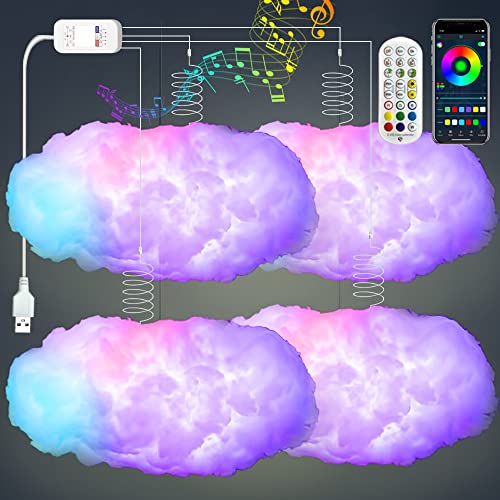 4PCS 3D Big Cloud lightning Light Kit Music Sync Warm Multicolor lightning Changing Strip Lights 360 Degree Wireless Remote APP NO DIY Coolest Decorations for Adults and Kids Indoor Home Bedroom - 4