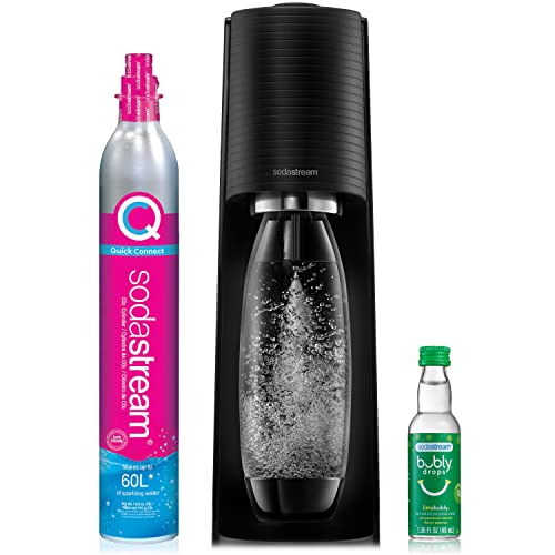 SodaStream Terra Sparkling Water Maker (Black) with CO2, DWS Bottle and Bubly Drop, Battery Powered - Starter Kit - Black
