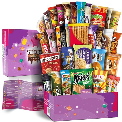 Mega International Snack Box | Premium Exotic Foreign Snacks | Unique Snack Food Gifts Included | Try Extraordinary Turkish Snacks | Candies from Around the World | 32 Full-Size Snacks - Ultra Mega Purple