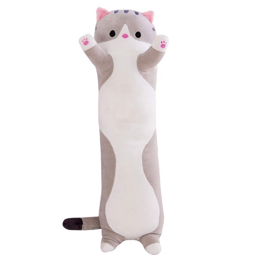 Plus Doll Toy Cat, Stuffed Toys Long Cotton Cute Cat Shape Doll Comfort Plush Toy Soft Sleeping Pillow - Gray 90cm