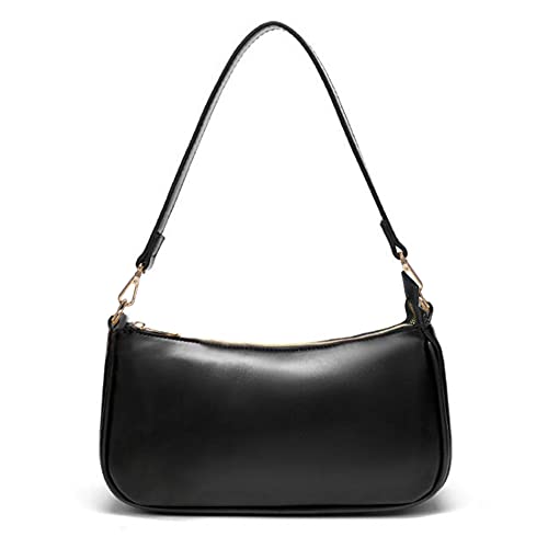 NIUEIMEE ZHOU Shoulder Bag for Women Retro Vegan Leather Classic Clutch Tote HandBag - Small - Black
