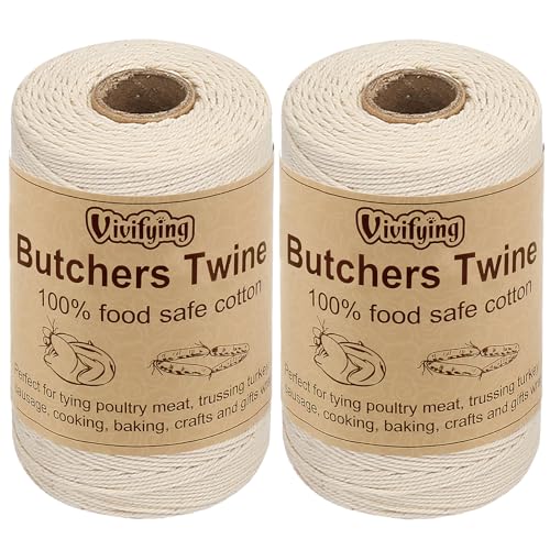 Bäcker Bindfäden, 2 Stück x 200m 3-lagig Baumwoll-Garn für die Küche, lebensmittelunbedenklich. Ideal zum Verschnüren, geeignet für Geflügel, Würstchen, Heimarbeiten, Basteln und Dekorieren - 400M