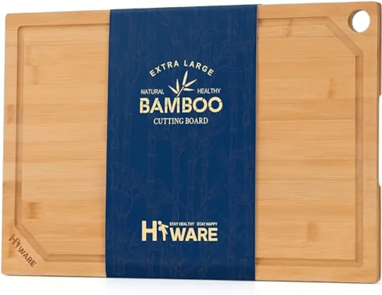 24 x 18 Extra Large Bamboo Serving Boards for Kitchen, Heavy Duty Wood Butcher Block Chopping Board with Handle and Juice Groove for Meat, Large Charcuterie Board, Over the Sink Cutting Board