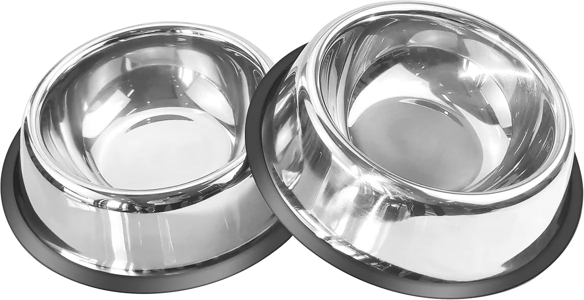 Mlife Stainless Steel Dog Bowl with Rubber Base for Small/Medium/Large Dogs, Pets Feeder Bowl and Water Bowl Perfect Choice (Set of 2) - 8oz