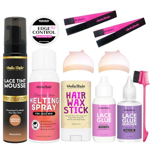 Dolahair Lace Glue Kit Lace Tint Mousse Wig Glue Kit complete set lace front kit wig installation kit wig melting kit Melting Spray for Lace Wig Melt Wig Essentials (Medium Brown) - Medium Brown