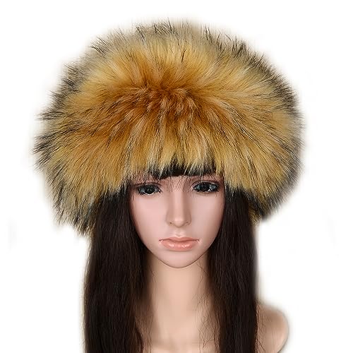ZOSCGJMY Faux Fur Headband for Women Winter Hat Earwarmer Warm Cap (Brown, One Size) - Brown - 6