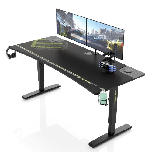EUREKA ERGONOMIC Gaming Computer Desk Manual Height Adjustable Standing Desk, 160×70cm Ergonomic Computer Table for 3 Monitors with Free Mouse Pad Controller Stand Cup Holder Headphone Hook