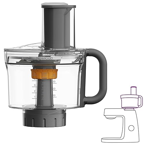 Kenwood Attachment MultiPro KAH65.000PL, Stand Mixer Accessory, Food Processor with 6 Slicing Discs, Express Dice System, 1,2 L Capacity, Dishwasher Safe, Silver, Metal, Grey and Clear