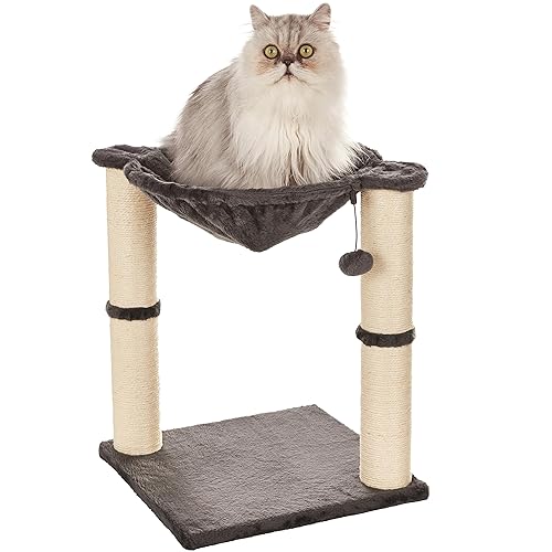 Amazon Basics Cat Tree Tower With Scratching Post And Hammock Bed for Indoor Cat - 16 x 20 x 16 Inches, Grey - Cat Hammock - Grey