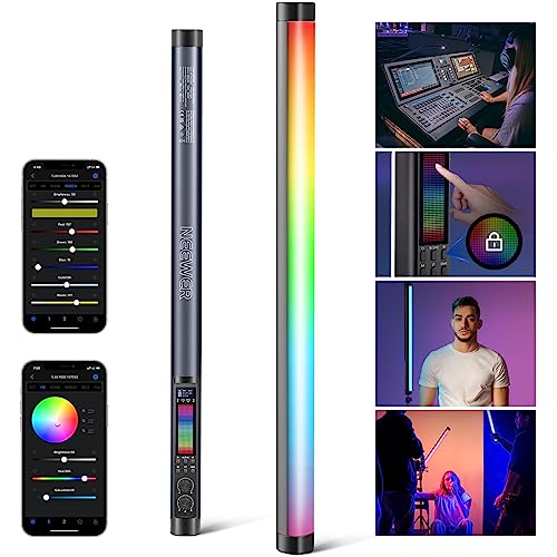 Neewer TL60 RGB Tube Light, Full Color RGBWW Photography Handheld LED Video Lighting Wand Stick Supports APP/2.4G/DMX Control, 7 Pixel Effects 18 Scenes, 2500K-10000K CRI97+ TLCI98+, 3000mAh Battery - 20W with 3000mAh Battery