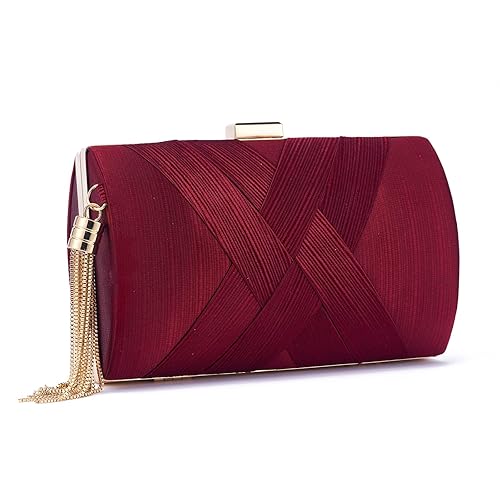 ZOUIQSS Damen Clutch Abendtasche Fransen Elegante Kettentasche Tasche Clutch Bag,Hochzeit Wedding Prom Party Handtasche Crossbody Schultertasche klein Umhängetasche - Wine Red