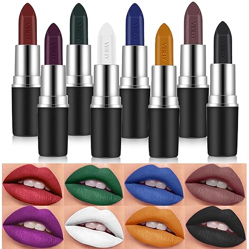 8 Farben Lippenstift matt sets, Nude schwarzer lippenstift wasserfest 24 Stunden wischfest und langlebig Matter Lippenstift Lippenfleck Lipgloss Set (A) - A