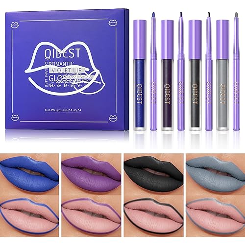 Likesing 8 Stück Lipliner Set Lippenstift schwarzer Matte Lipstick Permanent Lip Liner Lip Balm Lipgloss schwarz Lippenstift 24 Stunden Long Lasting Lips Make up Kits Madame Geschenk Geburtstage - Farbe A (Lippenstift + Lipliner)