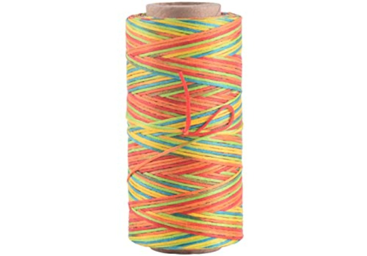 KONMAY 1 Roll 150D/0.8mm 283 Yards Rainbow Flat Leather Sewing Waxed Thread for Leather Stitching/Bookbinding/Leather Repairing/Jewelry Making - Rainbown - 0.8mm
