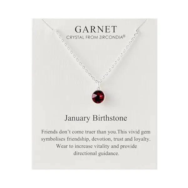 Philip Jones January (Garnet) Birthstone Necklace Created with Zircondia® Crystals