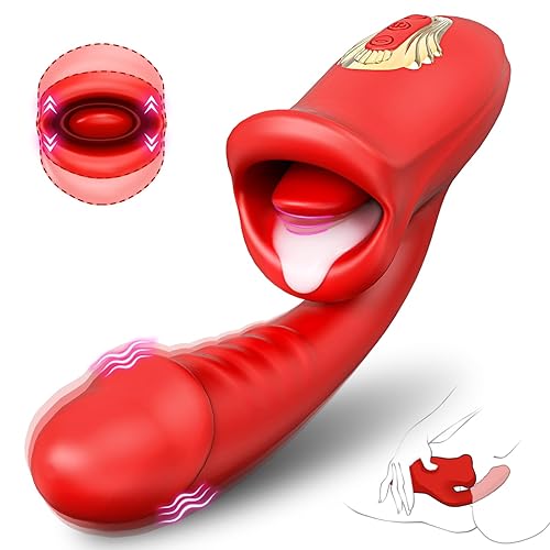 Tongue Sex Toys Realistic Dildo Vibrator, 3 in 1 G Spot Vibrator for Women, Clitoral Vibrators with 10 Vibrations 10 Tongue Licking Nipple Clit Stimulator Adult Sex Toys for Women Men Couple - RED