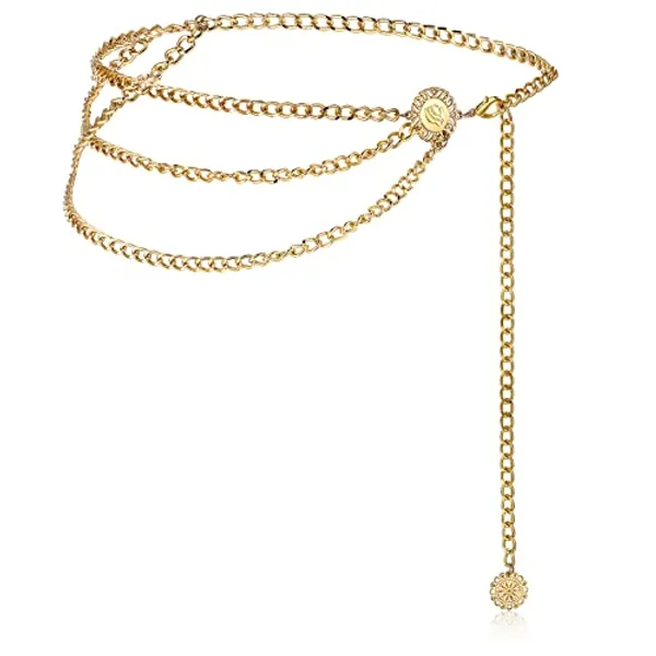 Geyoga Waist Chain Belt for Women Multi Layer Belt Belly Chain Belt Adjustable Chain Belts Body Chain Jewelry for Dress