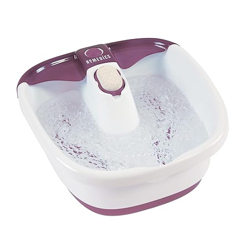 HoMedics Bubblemate Foot Spa and Massager with Keep Warm Function, Soothing Soak Massage Nodes, Bubble Turbo Strip, Pedicure Pumice Stone - White/Purple - Modern
