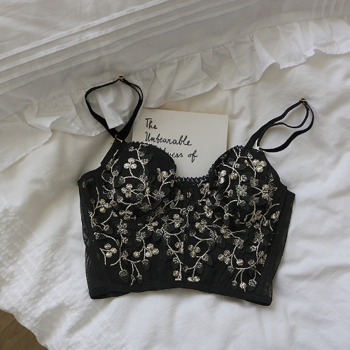 Floral Embroidered Bustier - Black Floral / XL
