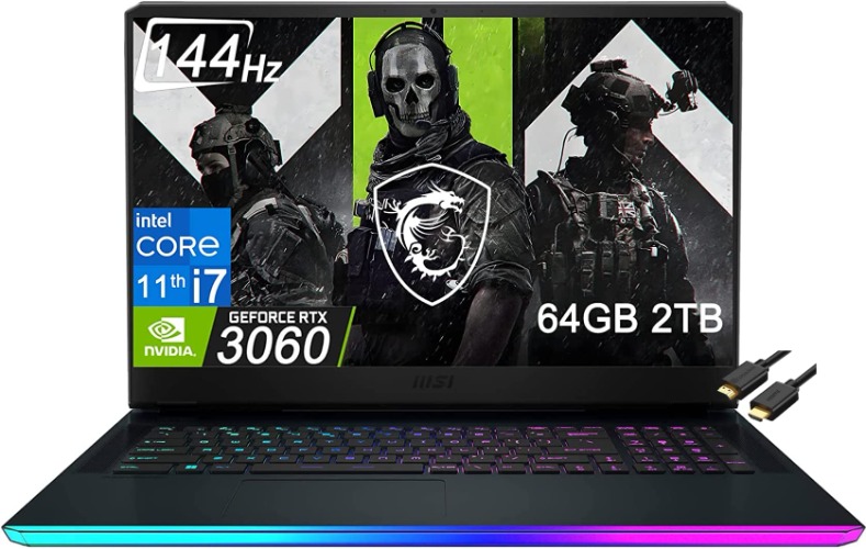 2022 MSI GE76 Raider 17.3" 144Hz (Intel 8-Core i7-11800H, 64GB RAM, 2TB PCIe SSD, RTX 3060), FHD Gaming Laptop, Thunderbolt 4, Webcam, RGB Backlit, IST HDMI, Windows 10 - 64GB RAM|2TB SSD