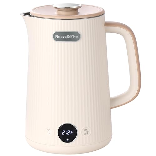 Nueve&Five Electric Kettle With Digital Temperature Display(℉/℃),White Electric Tea Kettle 1.7L,Auto Shut Off,Double Wall,1200W Hot Water Kettle Electric of Stainless Steel