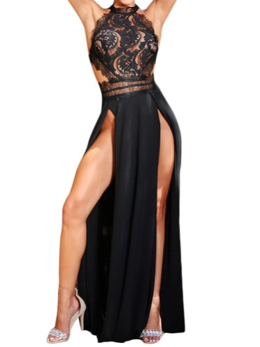 black lace dress high slit