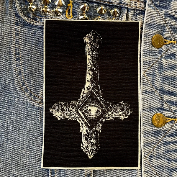 upside-down cross, cloth patch, canvas patch, cotton patch, fabric patch, punk patch, DIY, cross patch, upside down cross, satanic, devil