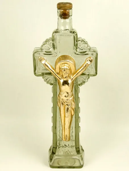 Vintage Crucifix Crucifixion Empty Wine Bottle Art Glass