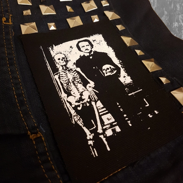Edgar Allan Poe w skeleton patch screen printed Horror Punk Black metal Goth Mystery Suspense Thriller