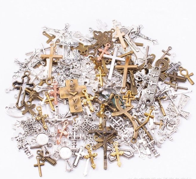 Bulk sale--200g assorted crosses findings pendant charms findings--rosary necklace charms findings