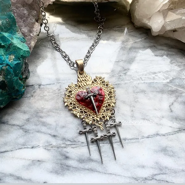 Sacred Heart Sword Necklace - Two Tone