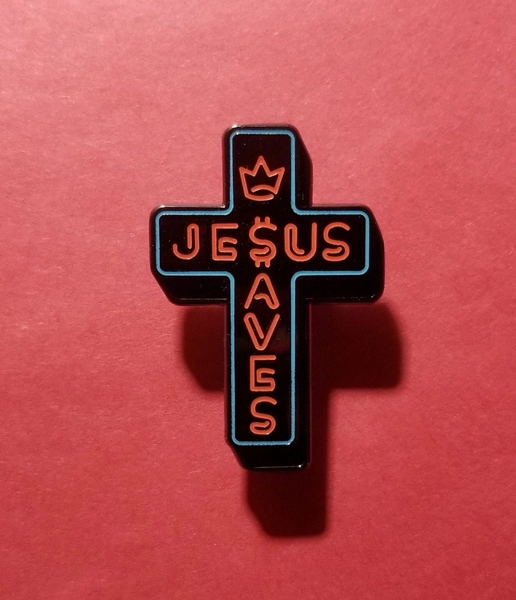 Glow In the Dark Jesus Saves Hard Enamel Pin