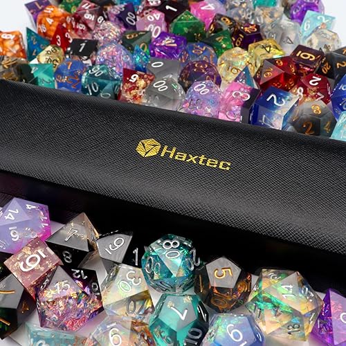 Haxtec Mystery Sharp Edge Dice Resin DND Dice Set with Dice Case 7PCS Polyhedral D&D Dice for Roleplaying Dice Games Dungeons and Dragons Gifts - Mystery Sharp Dice
