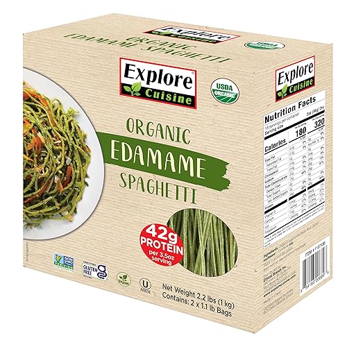 Explore Cuisine Organic Edamame Spaghetti - 2.2 lbs - Low-Carb, Keto-Friendly Pasta - High in Plant-Based Protein - Non-GMO, Gluten Free, Vegan, Kosher - Edamame - 34 Ounce (Pack of 1)