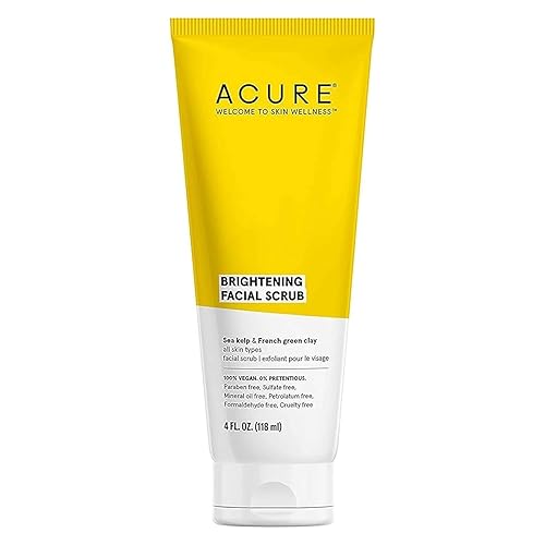 Acure Brightening Facial Scrub for a Youthful, Brighter, Radiant Complexion | With Sea Kelp & French Green Clay, 4 Fl Oz - 4 Ounce (Pack of 1)
