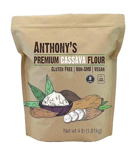 Anthony's Cassava Flour, 4 lb, Batch Tested Gluten Free, Non GMO, Vegan - 64 Ounce (Pack of 1)
