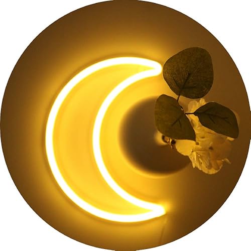 LED Warm White Moon Neon Light, Cute Neon Moon Sign,Christmas Room Decor Battery or USB Powered 5V Art LED Decorative Lights Night Lights Indoor for Home, Bedroom, Office,Dorm,Party (Warm White Moon) - warm white moon