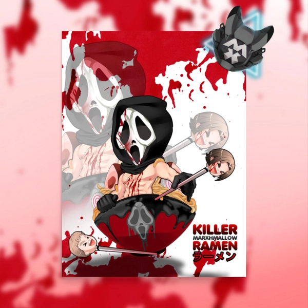 Killer Marxhmallow Ramen Poster - Kawaii Horror Ghostface Ramen Gamer Poster