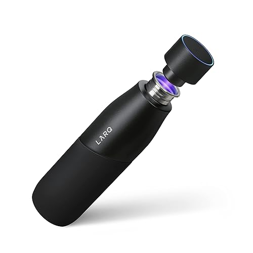 LARQ Bottle Movement PureVis 950ml - Botella de agua ligera de acero inoxidable sin aislamiento que se limpia sola con purificador de agua UV | 2 Años de Garantía, Black/Onyx - 950 ml - Black/Onyx