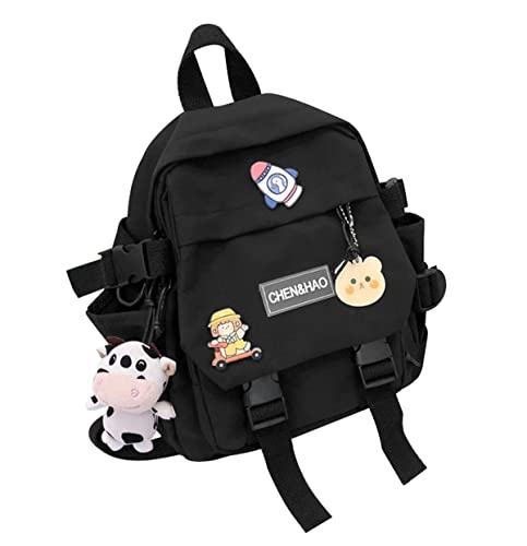 Eagerrich Kawaii Mini Backpack with Cute Pin Accessories Plush Pendant Kawaii School Backpack Cute Mini Aesthetic Backpack for School, Travel - Black-1