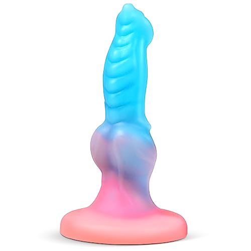 Luminous Dog Dildo for Women, 7'' Small Fantasy Monster Anal Dildo with Strong Suction Cup, Liquid Silicone G-spot Realistic Dragon Dildo for Prostate Massage, Adult Sex Toys for Women, Men