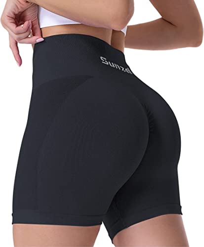 Sunzel Butt Scrunch Seamless Shorts, Womens 5 Inch Workout Shorts High Waist Stretch Booty Short for Gym/Yoga/Running/Biking - Small - Black Grey