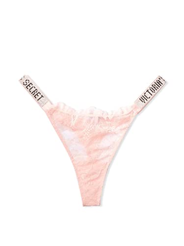 Victoria's Secret Shine Strap Thong Underwear for Women, Very Sexy Collection (XS-XXL) - Purest Pink Lace - Small