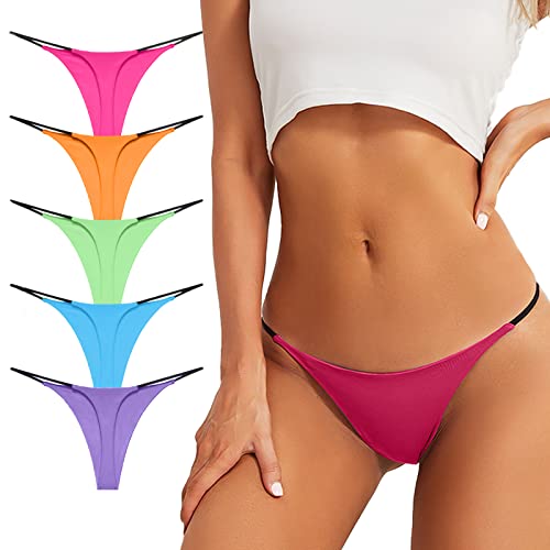 chahoo G String Thongs for Women Sexy Underwear Low Rise G-String Panties 5 Pack T Back String Underpants Tanga Gifts - Pink,yellow,green,purple,blue - Small