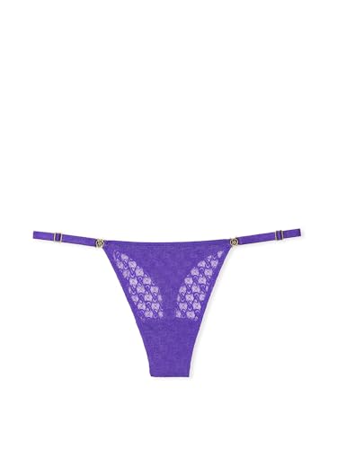 Victoria's Secret Icon Thong Panty, VS Monogram Panty, Adjustable Strap, G String Underwear, Very Sexy Collection (XS-XXL) - Small - Purple Shock